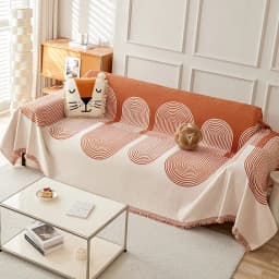 Bohemian Style Thickened Chenille Sofa Cover Geometric Arch Pattern Sofa Towel Woven Tassel Blanket All Season Couch Protector