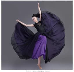 Double Layer Contrast Color Modern Dance Skirt Large Swing Half Body Skirt Performance Costume for Art Students Chiffon Material