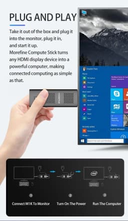 Morefine M1K Mini PC Stick Intel Celeron J5005/N5000 LPDDR4 8GB 128GB HDMI 2.0 4K 60Hz WIFI5 BT5.1 Pocket PC