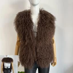BEIZIRU Women's Fluffy Luxury Real Mongolian Fur Halter Vest Sleeveless Deep V-Neck Solid Top Outerwear