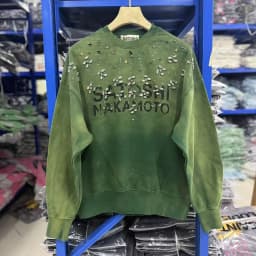 Shinning Crystal Castle Crew Neck Washed Terry Sweatshirt for Men and Women High Street Retro Diamond Baggy Hoodies Oversized