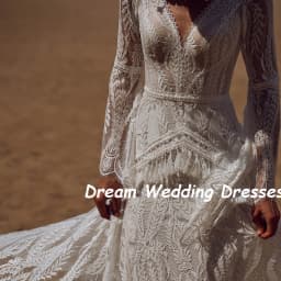 DREAM Customized V Neck Flare Sleeves Lace Wedding Dresses for Women Long Bride Dress Backless Vintage Outfit Bridal Gowns 2026