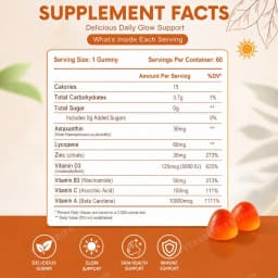 Tanning Gummies for Women, Sunless Bronzing Glow Support, Vegan Sugar-Free, Non-GMO, Astaxanthin & Lycopene, 60 Count