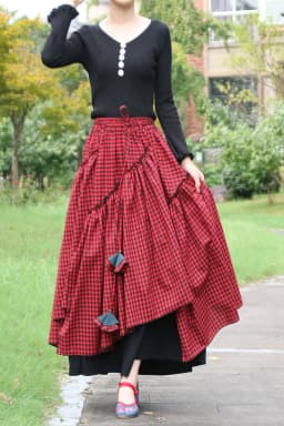 TIYIHAILEY-Women's Plaid Irregular Skirts, Long Maxi, Elastic Waist, Cotton Linen, Chinese Style, S-2XL, Autumn, New 2026