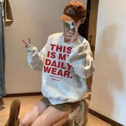 Winter Thickened Long Sleeve Sweatshirt Lazy Style Oversized Hoodie Fleece Women's round Neck Personalized Letter Print Top