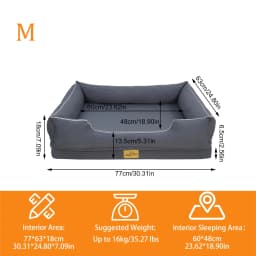 Orthopedic Dog Beds Dark Grey Pet Sofa Cushion with Removable Machine Washable Cover Foam Base & Bolsters Dog Couch for Large Medium Small Dogs