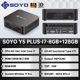 SOYO Y5 Plus Mini PC Intel 4th Gen Intel Core I7 Processor 8GB RAM 128GB SSD Windows 11 PRO Bluetooth WIFI5 Display Mini Computer