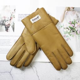 Women's Thickened Winter Sheepskin Fur Gloves Windproof Warm Outdoor Motorcycle Riding Color Leather Finger Gloves