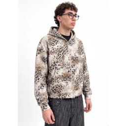 2026 Autumn New American Leopard Print Zip Up Hoodie for Men Y2K Retro Hip-hop High Street Men's Hooded Jacket Streetwear
