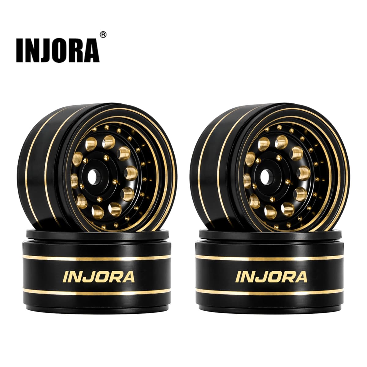 INJORA 39g Black Coating Brass 1.0" Beadlock Wheel Rims for 1/24 1/18 RC Crawler Car Axial SCX24 AX24 TRX4M FCX24 (W1008)
