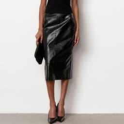 Linad Street Chic Black PU Mid Calf Skirts Women Vintage Slim High Waist Split Skirts 2026 Fashion Zipper Straight Skirt Female