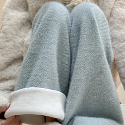 Drawstring High Waist Plush Pants For Women Winter Fleece Straight Wide Leg Casual Pants Woman Loose Thicken Warm Trousers Mujer