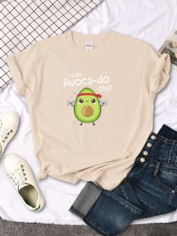 female T shirt Avocado for arm exercise I CAN DO THIS letter print topS women oversize kawaii Soft O-neck lady cozy slim clothes