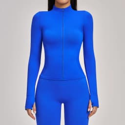 Women's Seamless Long Sleeve Yoga Top Ribbed High Neck Full Zip Slim Fit Sports Jacket Thumb Hole Workout Gym Running Activewear