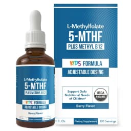 Kids L-Methylfolate 5-MTHF Liquid Drops with Methyl B12 Active Folate Support 1 Fl Oz USDA Organic Vegan Non-GMO