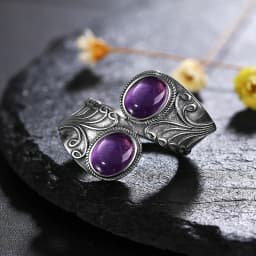 925 Silver Rings Natural Amethyst Gemstone Rings for Women Wedding Bands Anniversary Gift Fine Jewelry