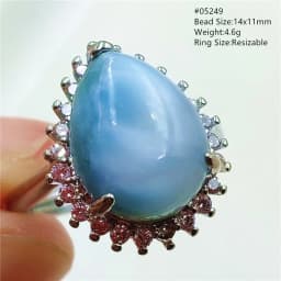 Natural Blue Larimar Adjustable Ring 925 Sterling Silver Larimar Gemstone Women Men Water Pattern AAAAA
