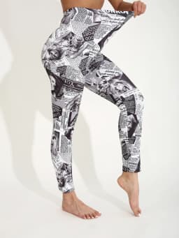 Autumn Winter 1PACK Women's Newspaper Portrait Pattern Sexy Tight Legging Casual Sports Elegant Fitness Yoga Pants