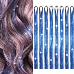 Gold and Silver Hair Sequin Set with 8 Pieces of 1600 Strands of Sparkling Hair for Christmas and Halloween Parties