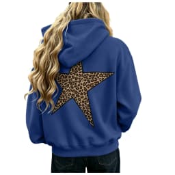 Women Oversize Hoodies With Back Star Leopard Printed Long Sleeve Hooded Sweatshirts Autumn Winter Streetwear Casual Pullover