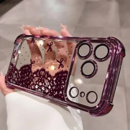 Luxury Burgundy Lace Electroplated Case for Iphone 18 Pro Max 17 16 15 14 11 12 13 Pro Max Plus Air 16e Shockproof Airbag Cover