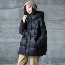 Janveny Women's Winter 90% Duck Down Jacket Hooded Autumn Thick Warm Puffer Coat Windbreasker A-lined Female Fashion Parkas
