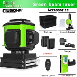CLUBIONA 16/12 lines Self-leveling Remote Control Outdoor Mode - Receiver Auto 3x360 Green beam Line Laser Level