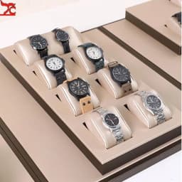 Champagne Leather Watch Display Stand Jewelry Counter Window Showcase Watch Chain Display Props Set for Jewelry Exhibition