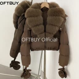 OFTBUY New Short Outerwear Hood Duck Down Luxury Real Fur Down Jacket with Removable Gloves Women Puffer Coat with Real Fox Fur