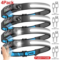 Induction Headlamp COB+LED Head Flashlight Built in Battery USB Rechargeable Outdoor Waterproof Camping Fishing Work Lantern 