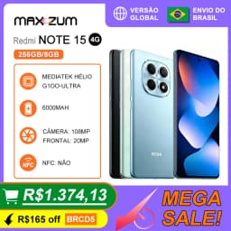 Celular Xiaomi Redmi Note 15 4G, 256/8GB RAM , Processador Mediatek Hélio G100-Ultra, Bateria 6000mAh 