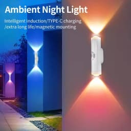 LED Night Light with Motion Sensor Double-head Magnetic Wall Lamp Rechargeable RGB/3-Color Adjustable for Cabinet Hallway Stair