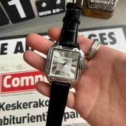 Luxury Watch for Men Square Rectangle Reloj Sliver Orologio Black Leather Strap Stainless Steel Quartz Wristwatch Male Man Clock
