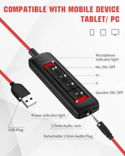 NUBWO HW01 USB Headphone 3.5mm Computer Headset with Mic Noise Cancelling for Laptop PC Business Office Headsets for Cell Phone