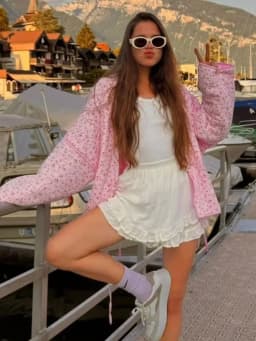 Y-Neck Floral Print Cotton Jacket Padded Coat Pink Lace Up Loose Casual Japanese Cardigan Cotton-Padded Coats Women Warm Outwear