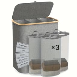 160L Extra Large Laundry Basket with Lid 3-Grids Inner Bags Laundry Hamper Handles Classification Labels Foldable Laundry Basket