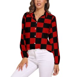 Black Checkerboard Blouse Classic Black and White Checker Office Print Blouses Women Autumn Oversize Long Sleeve Casual Shirts