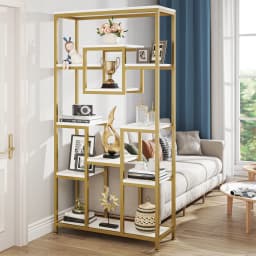Tribesigns 180 cm High Gold Bookcase, Modern Freestanding Bookcase with 11 Open Storage Shelves, High Display Bookshelves