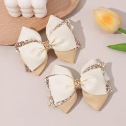 2pcs Sparkling Pink Glitter Bow Hair Clips For Girls Cute Ribbon Bow Hairpins Ideal For Gifts & Casual Attire Hair Accessories