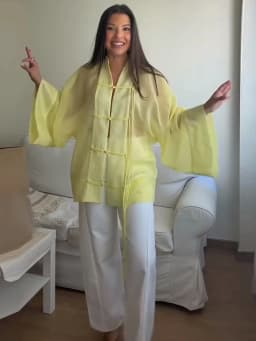 Elegant Chinese Style Frog Button Blouse Sheer Wide Sleeve Loose Fit 2026 Summer Office Casual Chic Breathable Wear Women Top