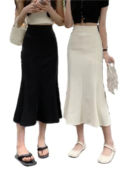 plus Size Ice Silk Fish Tail Skirt Suit Women's Summer Vacation Beachside Half Body Skirt Vintage Style for Ages 25-35