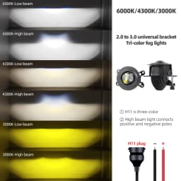 2.0 Bi Led Projector Lens Auto LED Fog Lights 3000K 4300K 6000K High and Low Beam for Toyota Nissan Tricolor Lens Fog Lamp