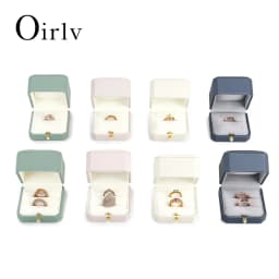 Oirlv Luxurious Velvet Ring Box Set-Elegant Single & Double Ring Holder for Wedding Anniversary Gifts Jewelry Storage Organizer