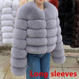 QUEENTINA Fox Fur Coat Long Sleeves Real Winter Women'S Brown 2025 Leather And Skin Clothing Natural New In Coats & Jackets