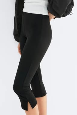 Women Summer Yoga Capri Leggings Lace Patchwork Low Rise Split Hem 3/4 Length Pants Cropped Trousers Fitness Workout Leggings