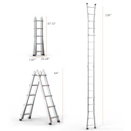 SucceBuy Telescoping Ladder A Frame Compact Aluminum Extension Ladder Multi-Function Portable Collapsible RV Ladder for Homework