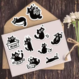500PCS Small Black Cat Roll Sticker Graffiti Stickers DIY Phone Case Laptop Water Bottle Waterproof Stickers