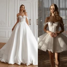 Customized Off Shoulder Two Pieces Wedding Dress Lace Applique Glitter Skirt Bridal Gown with Detachable Skirt 2 in1 Style