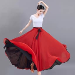 Double Layer Contrast Color Modern Dance Skirt Large Swing Half Body Skirt Performance Costume for Art Students Chiffon Material