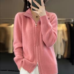 Autumn And Winter New Thick Two-Way Zipper Wool Cardigan Women's Loose Casual Sweater Solid Color Knitted Cashmere Coat